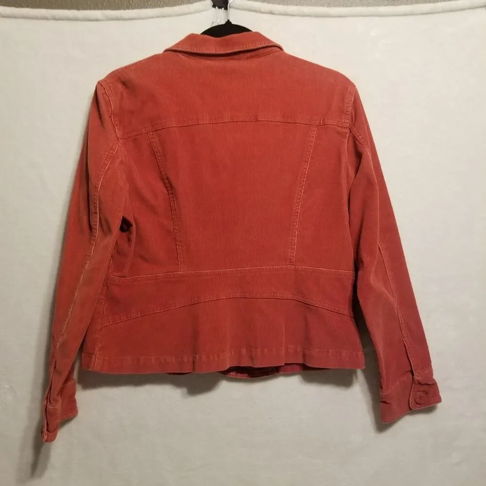 St Johns Bay LP Petite Jacket Corduroy Burnt Orange Stretch Cotton Autumn Grunge